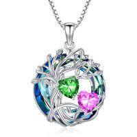 wholesale TOUPOP S925 Sterling Silver Family Celtic Tree Of Life Pendant Necklaces With 2 Heart Birthstone With Blue Austrian Crystal Jewelry Birthday Anniversary Christmas Gifts For Her Wife Girlfriend Mom (18k Real White Gold Filled) -color_name:05-10-May-Oct Birthstone