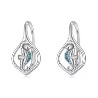TOUPOP 925 Sterling Silver Turquoise Ocean Sea Animal Dangle Drop Earrings-style_name:05-Seahorse Turquoise