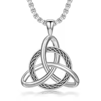 TOUPOP Sterling Silver Celtic Claggagh Knot Pendant Necklace For Men Women-style_name:Celtic Knot
