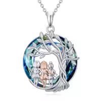 TOUPOP Sterling Silver Crystal Tree Of Life Sister Necklace Gifts For Women-color_name:3 Sister-Blue Crystal