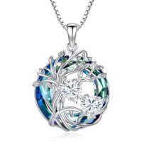 wholesale TOUPOP S925 Sterling Silver Family Celtic Tree Of Life Pendant Necklaces With 2 Heart Birthstone With Blue Austrian Crystal Jewelry Birthday Anniversary Christmas Gifts For Her Wife Girlfriend Mom (18k Real White Gold Filled) -color_name:04-04-Apr-Apr Birthstone