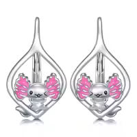 TOUPOP Sterling Silver Stone Animal Leverback Hoop Earrings-style_name:Axolotl
