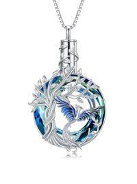 wholesale TOUPOP Phoenix Urn Necklace Cremation Jewelry For Ashes 925 Sterling Silver Crystal Phoenix Pendant With Funnel Filler Memorial Jewelry Gifts For Women -color_name:Blue Phoenix