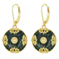TOUPOP 14K Gold Plated Sterling Silver Round Natural Jade Earrings-style_name:A-Lotus-Moss Agate