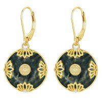 wholesale Natural Jade Earrings For Women 14k Gold Plated Sterling Silver Round Jade Jewelry Birthday Christmas Gifts For Women Mom Her -style_name:A-Lotus-Moss Agate