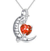 wholesale TOUPOP I Love You To The Moon And Back Necklace S925 Sterling Silver Heart Birthstone Necklace Birthday Christmas Jewelry Gifts For Women Wife Girlfriend -color_name:07-July-Ruby