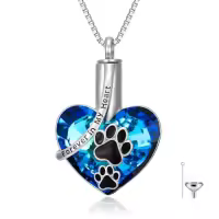 TOUPOP Sterling Silver Crystal Memorial Keepsake Hummingbird/Dragonfly/Butterfly/Cardinal Cremation Jewelry-style_name:Paw Print