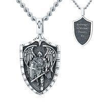 wholesale TOUPOP Christmas Gifts For Men 925 Sterling Silver Saint Amulet Necklace For Men Women Protection Medal Pendant Religious Necklace Catholic Jewelry Birthday Gifts For Father Son Husband Grandfather Police -style_name:A00-St Michael (Shield)