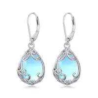 TOUPOP Sterling Silver Filigree Teardrop Leverback Birthstone Earrings-style_name:Moonstone