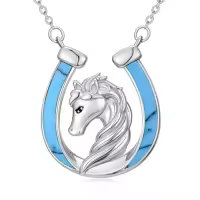 TOUPOP Sterling Silver Turquoise Horseshoe Necklace Western Cowgirl Jewelry Gift-style_name:Horse
