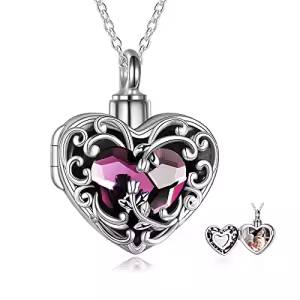 A01-Rose Urn Locket Necklace(Purple Crystal)