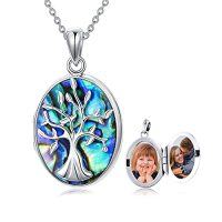 wholesale TOUPOP Locket Necklace Sterling Silver Locket Pendant That Holds Pictures Sunflower/tree Of Life Locket Pendant For Women Wife Girlfriend Christmas -color_name:C-Abalone Tree locket only