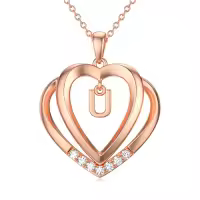 TOUPOP 925 Sterling Silver Moissanite Heart Letter Pendant Necklace-style_name:Rose Gold - U Initial