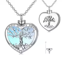 TOUPOP Sterling Silver Tree Of Life Urn Necklace For Ashes Memorial Keepsake-color_name:A-Heart Tree of Life-Moonstone