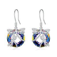 wholesale TOUPOP Dragonfly Gifts For Women Sterling Silver Dragonfly Earrings With Circle Crystal Dragonfly Dangle Drop Earrings Jewelry Gifts For Women Mom Birthday Christmas -color_name:Volcano