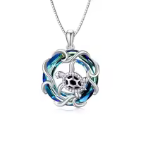 TOUPOP Sterling Silver Crystal Sea Turtle Necklace Ocean Jewelry Gift-style_name:1-Sea Turtle-Blue Crystal