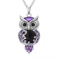 TOUPOP 925 Sterling Silver Filigree Owl Pendant Necklace Jewelry Christmas Gifts For Women-color_name:Black Onyx