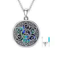 TOUPOP Sterling Silver Abalone Celtic Knot Cremation Urn Pendant w/Funnel-style_name:Trinity Knot
