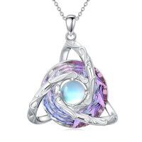 wholesale Celtic Knot Necklace For Women 925 Sterling Silver Trinity Knot Pendant With Crystal Moonstone Irish Jewelry Christmas Gifts For Women -style_name:Purple