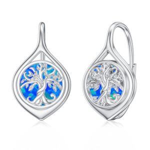 H-Blue Opal Tree of Life Earrings