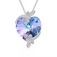 TOUPOP Sterling Silver Crystal Dragonfly Butterfly Pendant Necklace-style_name:E-Dragonfly Necklace-Purple Heart Crystal
