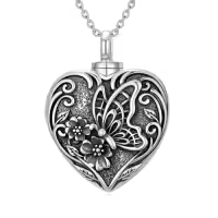 TOUPOP 925 Sterling Silver Heart Urn Necklace For Ashes Memorial Keepsake-style_name:A-Butterfly-Silver