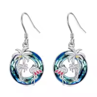 TOUPOP Sterling Silver Crystal Flamingo Earrings Palm Tree Jewelry Gifts-color_name:Blue Crystal