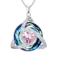 TOUPOP Sterling Silver & Crystal Celtic Trinity Knot Birthstone Necklace-color_name:10-October-Pink Tourmaline