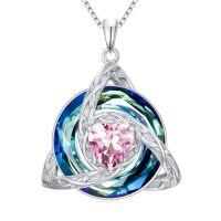 wholesale TOUPOP Celtic Birthstone Necklace For Women 925 Sterling Silver Trinity Knot Triquetra Austria Crystal Pendant Heart Birthstone Jewelry Birthday Anniversary Irish Scottish Gifts For Her Girlfriend -color_name:10-October-Pink Tourmaline