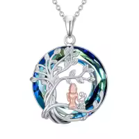 TOUPOP Sterling Silver Blue Crystal Family Tree Of Life Pendant Necklace-style_name:style-1