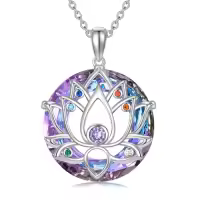 TOUPOP Sterling Silver Crystal Lotus Flower Pendant Necklace-color_name:A-Purple Crystal