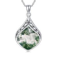wholesale Teardrop Necklace 925 Sterling Silver Vintage Natural Gemstone Pendant Jewelry Birthday Christmas Gifts For Women Mom -color_name:Moss Agate