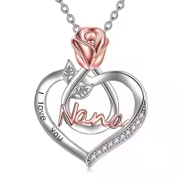 TOUPOP Sterling Silver Crystal I Love You Rose Flower Heart Necklace-color_name:I Love You Nana Necklace-Rose flower