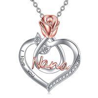 wholesale TOUPOP Christmas Gifts For Mom Grandma Nana 925 Sterling Silver I Love You Necklace Rose Flower Love Heart With Crystal Jewelry For Women -color_name:I Love You Nana Necklace-Rose flower