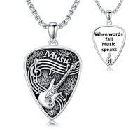 wholesale Guitar Necklace S925 Sterling Silver Sport Pendant Necklace Music Necklaces Jewelry Gifts For Guitar Basketball Lovers Women Father's Day Gifts For Dad Husband Men Father Son Christmas Anniversary Graduation -style_name:A - Guitar
