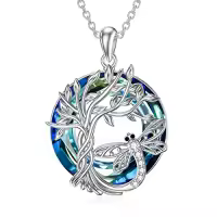 TOUPOP Sterling Silver Crystal Abalone Shell Animal Pendant Necklace-style_name:1-Crystal-Dragonfly