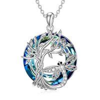 wholesale TOUPOP Tree Of Life Animal Necklace 925 Sterling Silver Crystal/abalone Shell Animal Pendant Jewelry Birthday Mothers Day Gifts For Women Mom Wife Her -style_name:1-Crystal-Dragonfly