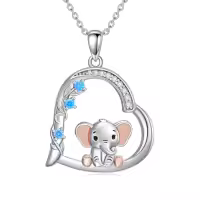 TOUPOP Sterling Silver Stone Animal Pendant Necklace for Women-style_name:Elephant