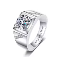 TOUPOP 925 Sterling Silver D Color Vvs1 Round Moissanite Men's Ring-style_name:H Moissanite Ring