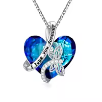 TOUPOP Sterling Silver Crystal Dragonfly Butterfly Pendant Necklace-style_name:F-Dragonfly Necklace-I love you forever-Blue Heart Crystal