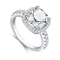 TOUPOP Sterling Silver D Color Vvs1 Moissanite Cushion Cut Halo Ring-style_name:Moissanite Cushion Cut Ring,ring_size:6