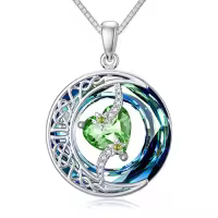 TOUPOP Sterling Silver Blue Crystal Birthstone Moon Star Pendant Necklace-color_name:A-08-August-Peridot