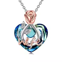 TOUPOP Sterling Silver Crystal Rose Flower Love Heart Necklaces Jewelry Gifts-style_name:Wife Necklace with Crystal-Rose flower