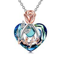 wholesale TOUPOP Rose Flower Love Heart Necklaces Gifts For Mom Grandma Nana Wife Aunt Daughter Birthday Jewelry 925 Sterling Silver Crystal Jewelry -style_name:Wife Necklace with Crystal-Rose flower