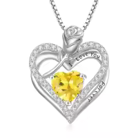TOUPOP 925 Sterling Silver 12 Birthstone Double Heart Rose Necklace-color_name:11-Nov-Citrine