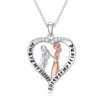 wholesale Gifts For Mom 925 Sterling Silver Family Sister Mom Necklace Pendant Mother Daughter Necklace Jewelry Birthday Mothers Day Gifts For Women Nana Sister -style_name:Heart-Two Sister Necklace