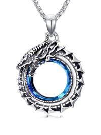 wholesale S925 Sterling Silver Necklace For Men Dragon/cross/st Christopher Jewelry Gifts For Women Her -style_name:01-Blue-Dragon
