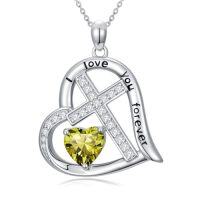 wholesale Cross Necklace For Women 925 Sterling Silver Heart Birthstone Necklaces Christian Jewelry Baptism Birthday Christmas Gifts For Women -color_name:08-August-Peridot