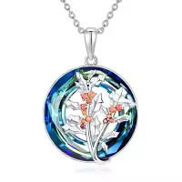 TOUPOP Sterling Silver Crystal Birth Flower Pendant Necklace-style_name:12-December-Holly-Circle Crystal