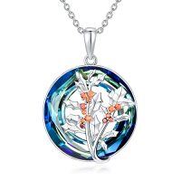 wholesale TOUPOP Birth Flower Necklace 925 Sterling Silver Birth Month Floral Pendant Necklace Birthstone Crystal Jewelry Birthday Christmas Gifts For Women -style_name:12-December-Holly-Circle Crystal